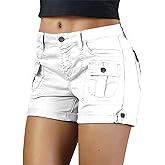 Flamingals Women's Cargo Shorts Mid Waist Trendy Summer Hiking Shorts with Flat Pocket for Women