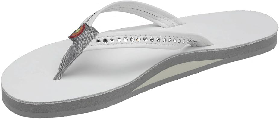 white rainbow flip flops