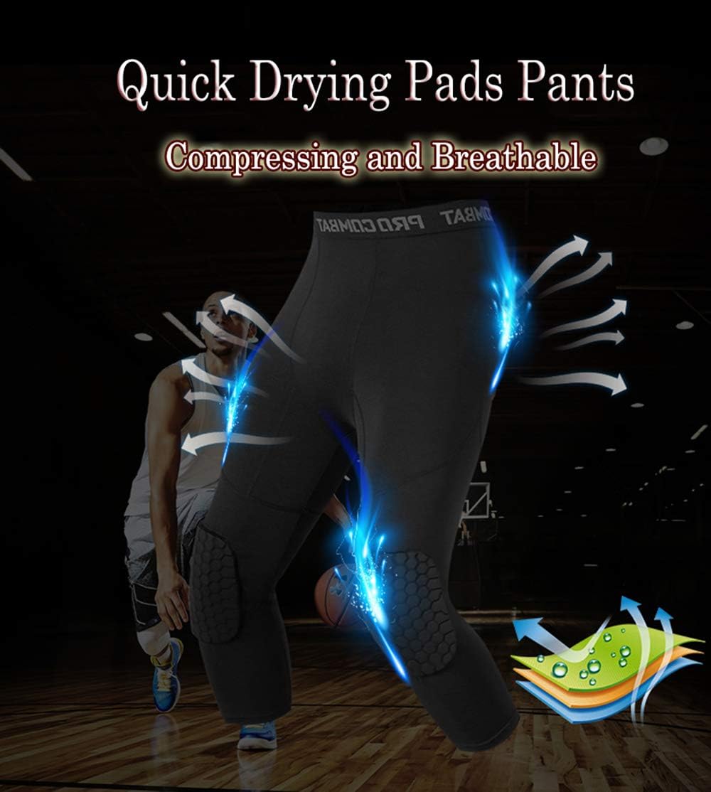Unlimit Basketball Pants with Knee Pads, Black Basketball Knee Pads Within Basketball Compression Pants, 3/4 Capri Compression Tights Leggings for Youth, Men and Women : Sports & Outdoors