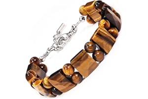 Tiger Eye Crystal Bracelet for Men - HASKARE Natural Stone Beads Adjustable Clasp Spiritual Healing Handmade Jewelry for Men,