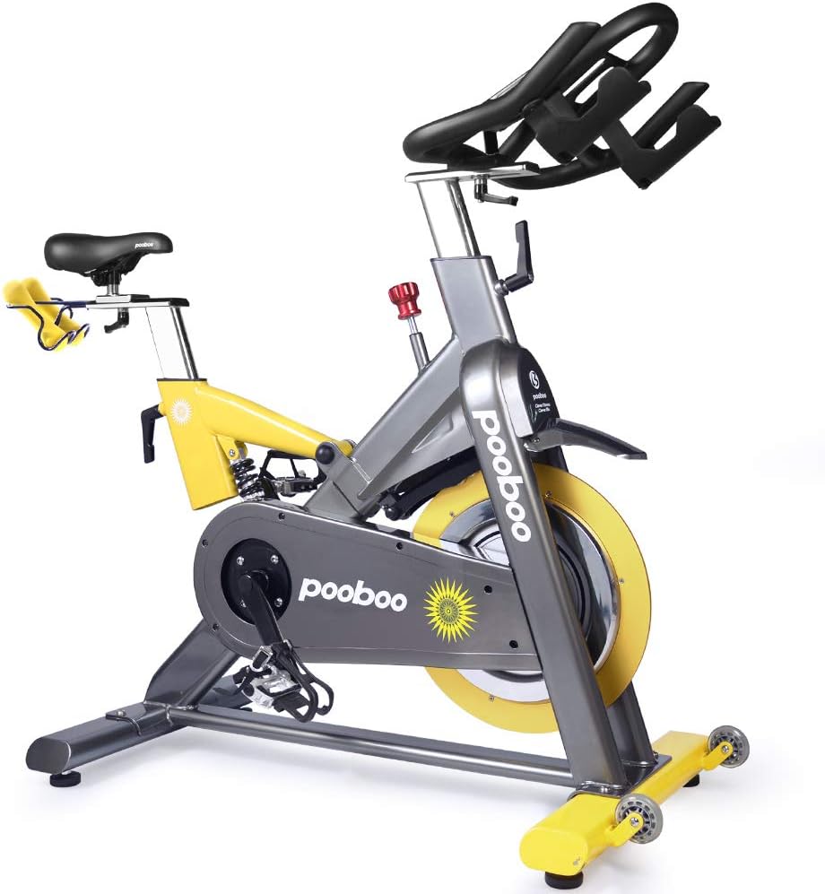 L NOW Indoor Cycling Bike Exercise Bike Magnetic Resistance Stationary Bike Commercial Standard (Yellow-Gray)
