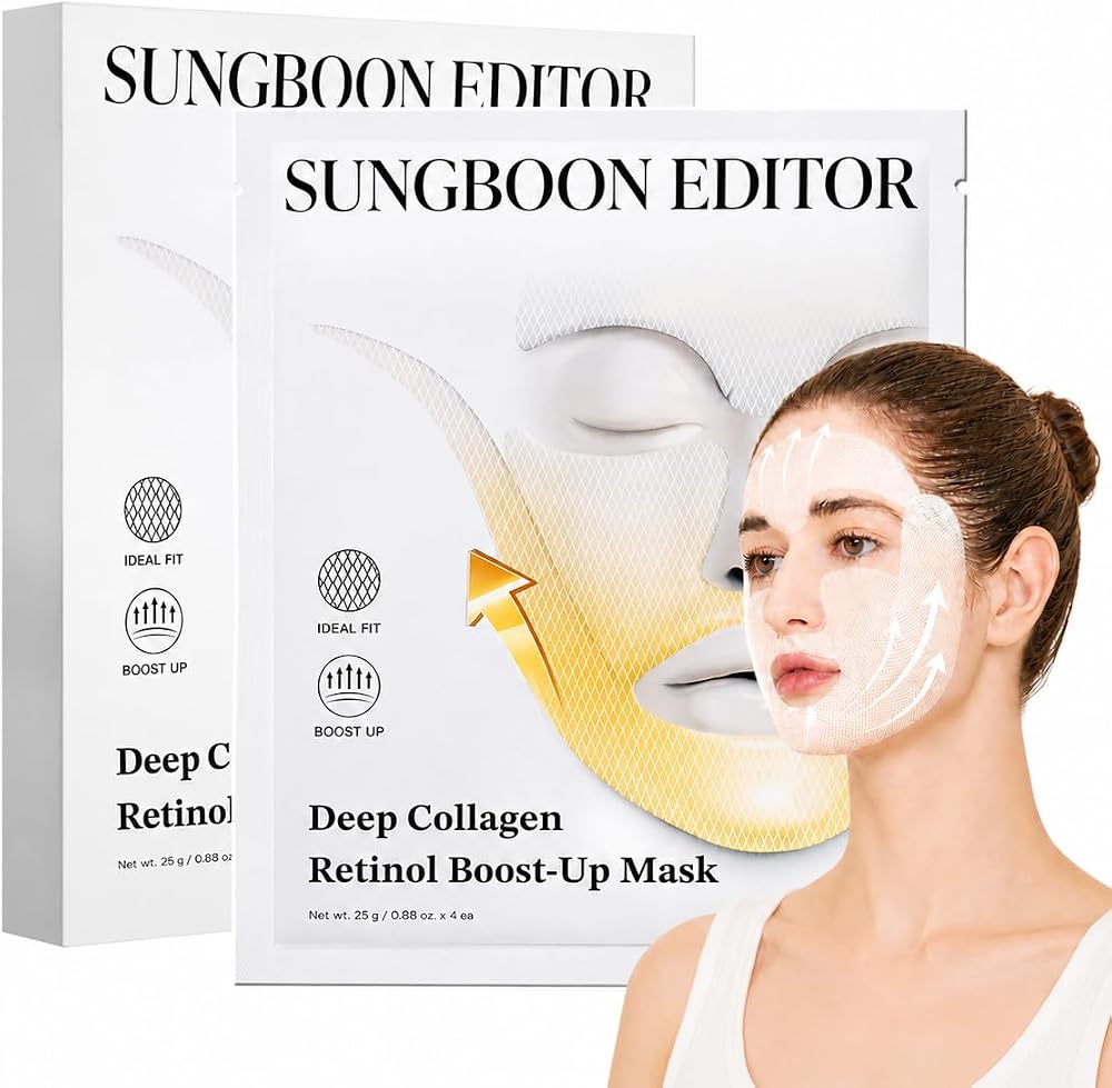 SUNGBOON EDITOR Deep Collagen Retinol V-Line Lift Up Mask, Face&Neck, 4ea | Collagen, retinol and peptides support firmer-loo