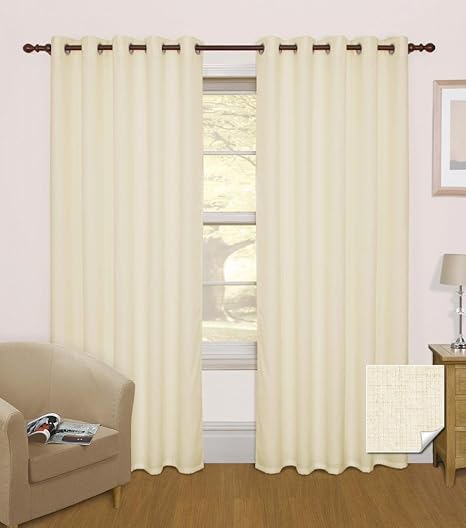Homescapes Eyelet Ring Top Cream Thermal Blackout Curtains Pair