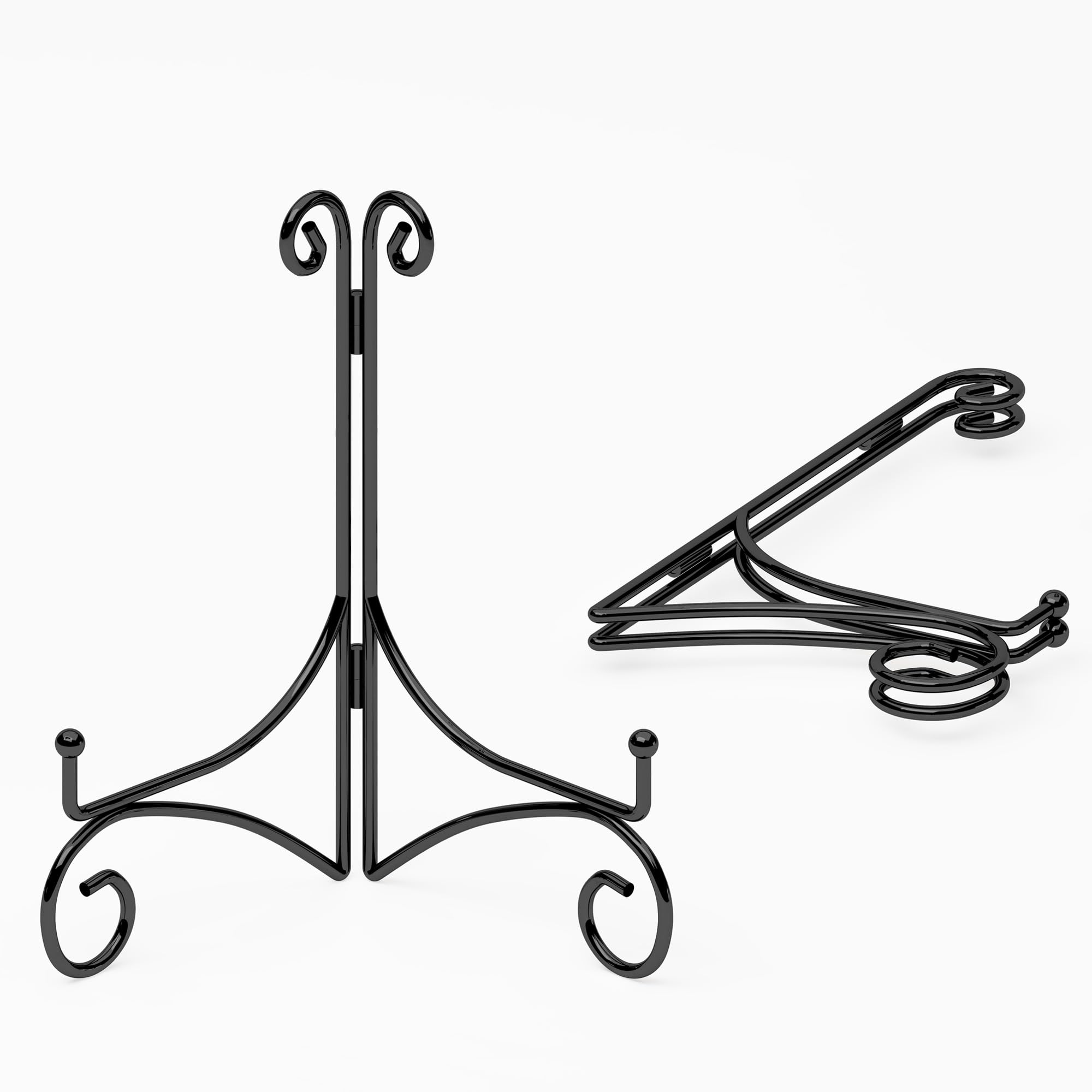 Photo 1 of HEMYLU Iron Plate Stand for Display with Folding Design, Picture Stands for Tables, 12 Inch Large Easels for Displaying for Book, Art Piece, Photo and Platter, 12’’ Black, 2-Pack