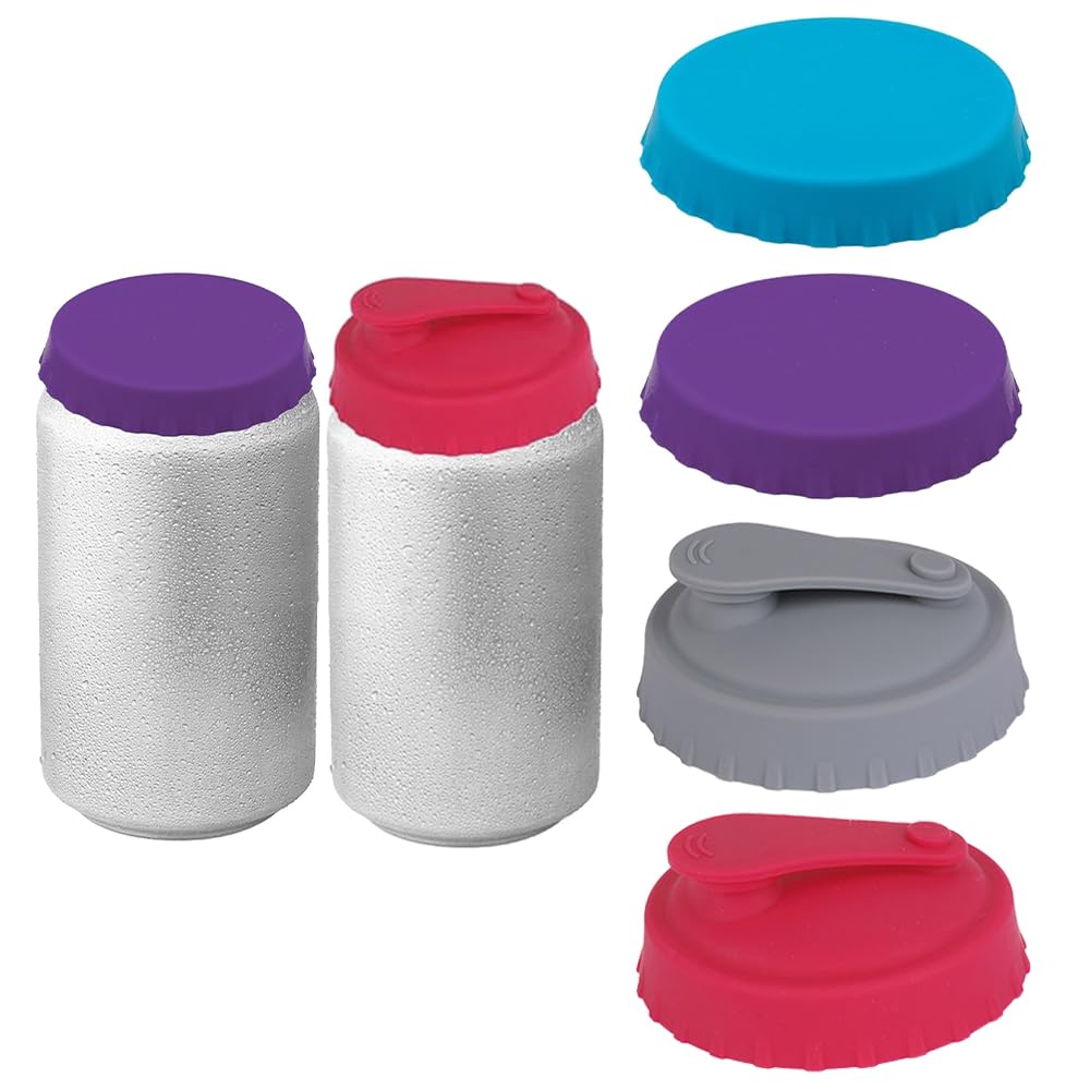 4 Pcs Can Covers for Drinks Cans Spill-Proof Beverage Can Sealer Cap Silicone Can Lids Soda Drink Cover for Standard Size Cans Soda Beer Energy Drink Juice Coke