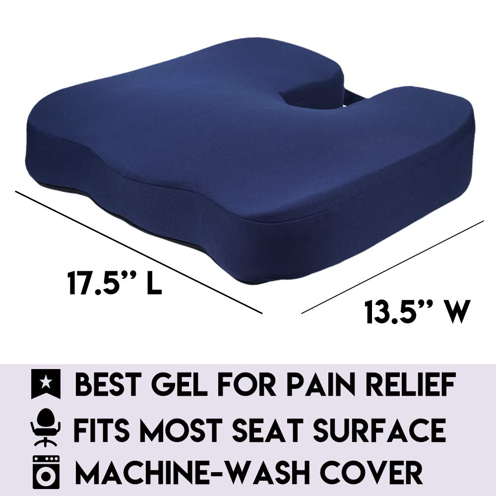 Gel Seat Cushion for Long Sitting, Office Chair Orthopedic Gel & Memory Foam Cushion, Gel Desk Chair Seat Cushion, Perfect Cushion for Car Seat, Back Pain & Tailbone Pain Relief
