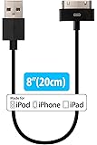[Apple MFi Certified] HomeSpot 8 inches (20 centimeters) 30 Pin compatible USB Cable, compatible with iPhone 4, iPhone 4S, iPad 1/2/3, iPod touch, iPod nano, 8 inch/20 cm (Black)