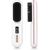 CHRISTINE SHELLY Hair Straightener Brush, Portable Cordless Straightening Brush for Travel, Negative Ion Hot Comb Hair Straightener with 9 Temps for Women, Anti-Scald Ceramic, Fast Charge