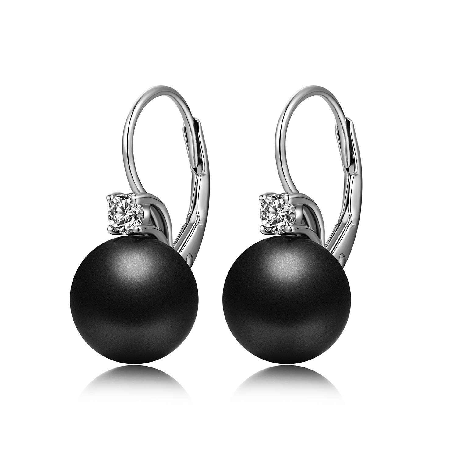 Black Pearl Earrings, Pearl Dangle Earrings Pearl Leverback Earrings Sterling Silver Pearl Earrings for Women Black Pearl Drop Earrings Imitation Pearl Dangle Earrings Black Earrings Women 10MM