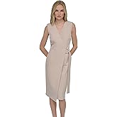 DKNY Women's Sleeveless Surplice Neck Belt with D Ring Wrap Midi Dress