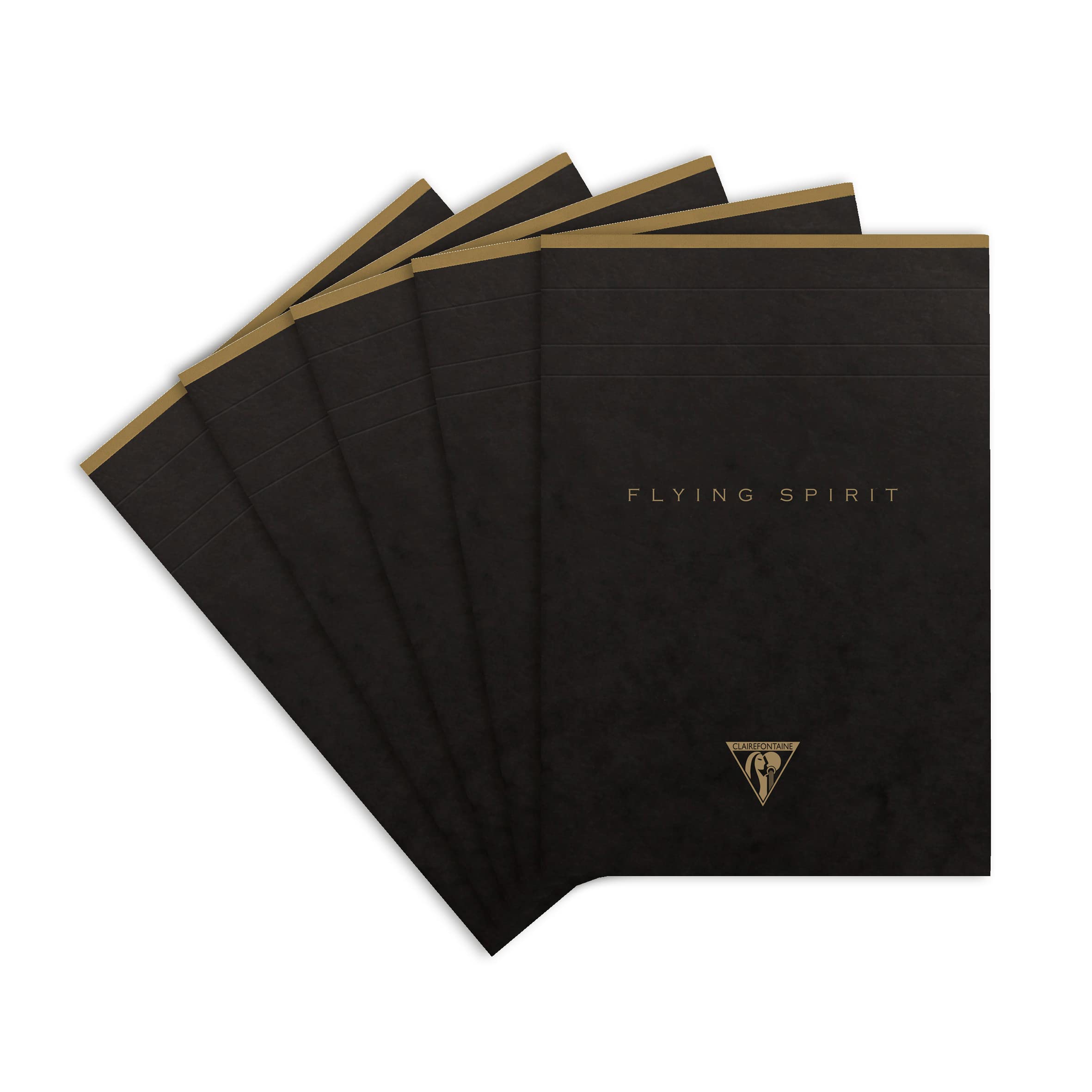 Clairefontaine 102636C - A pack of 5 glued Flying Spirit letterhead pads 140 detachable ivory pages 14.8x21cm 90g lined, black glossy card cover, pattern ass