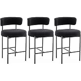 Cinxzar Boucle Bar Stools Set of 3, Black Counter Height Bar Stools with Backs, Modern Barstools for Kitchen Island, Pub, Club