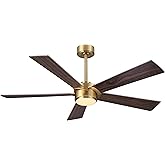 ELEHINSER 54" Ceiling Fan with Light and Remote Control, Modern Dimmable LED Light, 6-Speed Noiseless Reversible DC Motor, 5 