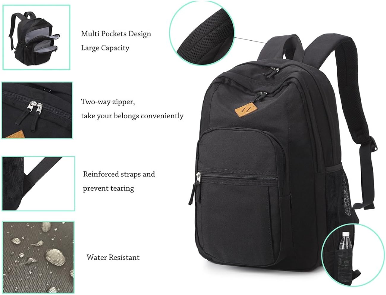  | Abshoo Classical Basic Womens Travel Backpack For College Men Water Resistant Bookbag (Black) | Backpacks