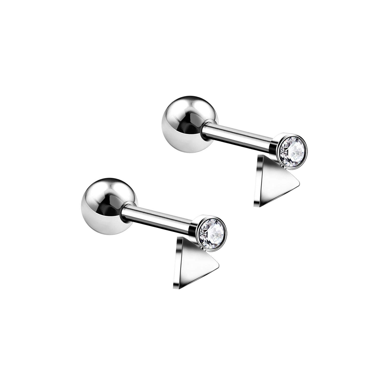 2PCS Surgical Steel Tiny Triangle Ear Stud 16g 1/4 6mm Barbell Tragus Cartilage Helix Earrings Piercing Jewellery 5652