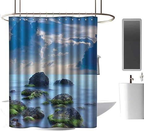 Amazon Qenuan モダン ラグジュアリー シャワーカーテン ビーチ リアルイラスト 灯台 穏やかな海辺 空飛ぶ シーガルズ 海の景色 バーミリオン ブルー バスルーム トイレ用カーテン 70 X70 W180cmxl180cm シャワーカーテン ホーム キッチン オンライン通販