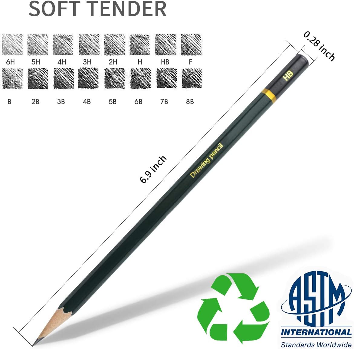 Sketching Pencil Set - 16 Pieces Bowite Drawing Sketch Pencil 8B, 7B, 6B, 5B, 4B, 3B, 2B, B, F, HB, H, 2H, 3H, 4H, 5H, 6H for Beginners Or Professional Artists. : Office Products