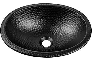 Monarch Abode 17-inch Hand Hammered Matte Black Oval Drop-in Bathroom Sink, Bathroom Sink Drop-in, Top Mount for Powder Room, Home Restroom or Guest Bath