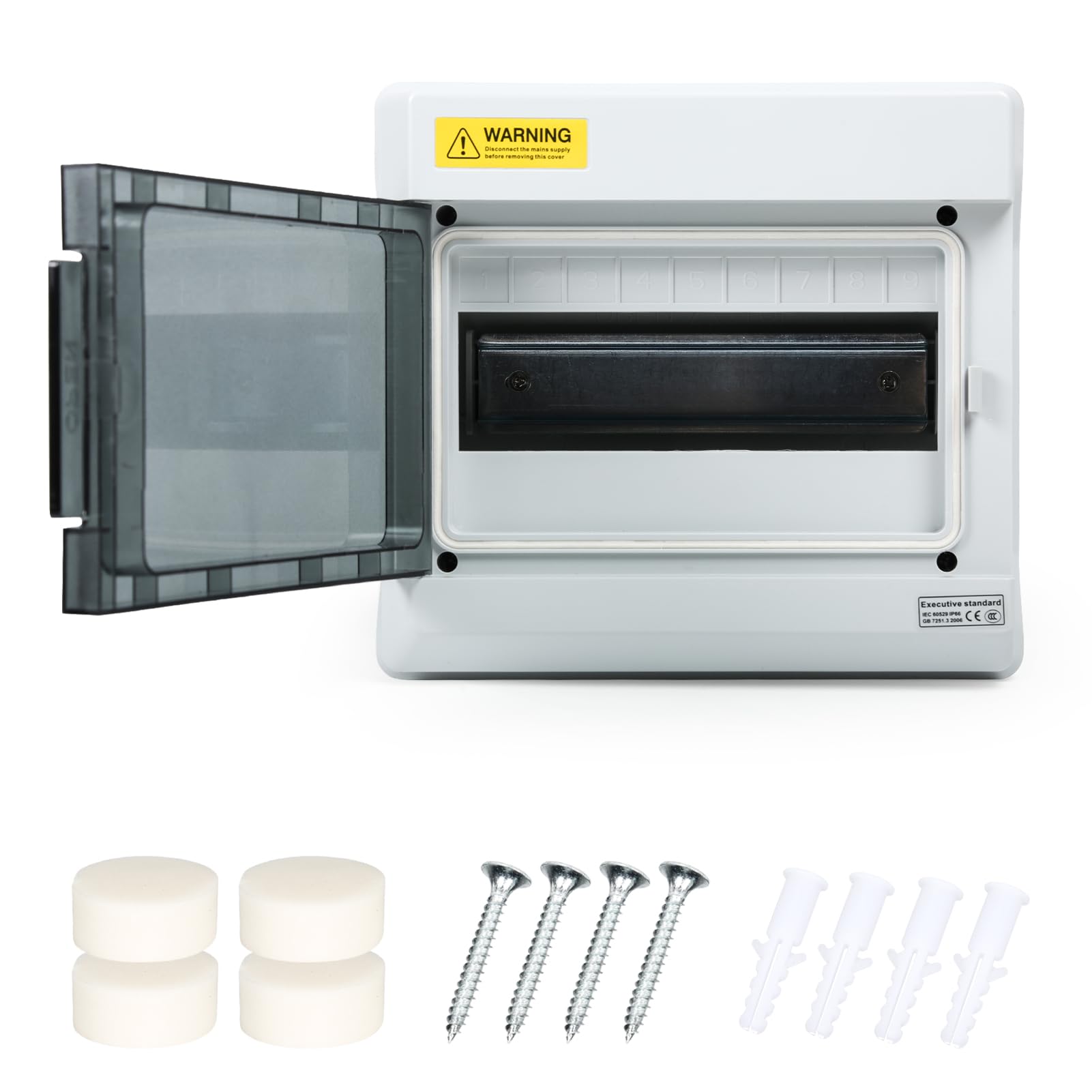 BuyWeek 9 Way Distribution Protection Box IP66 Waterproof DIN Rail Enclosure Outdoor Consumer Unit with Transparent Window Exposed Electrical Box for Indoor, Gardens, Garages(1 Row 9 Module)