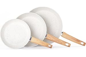 Vkoocy Non Stick Frying Pan Skillet Set, 8" 9.5" 11" Nonstick Pan Set Induction Cookware Set Omelet Pans, Granite Stone Chef's Pan, White Kitchen Pan Set