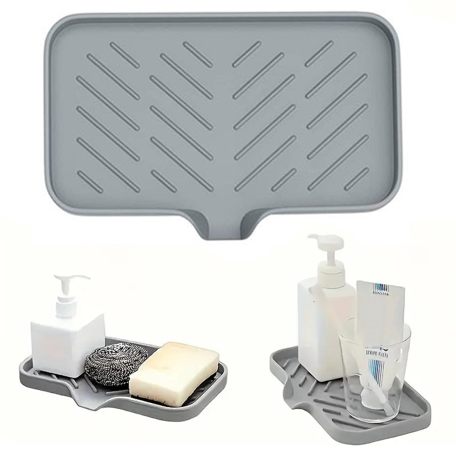 XINCHENG Silicone Soap Dish, Grey Sink Tray, Self Draining Soap Dish, Kitchen Soap Tray, Soap Container Perfect for Shower, Bathroom, Kitchen, Countertop and Travel