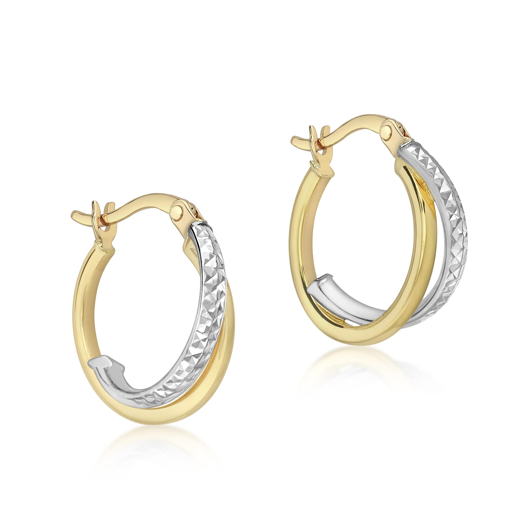 CARISSIMA Women's 9 ct Gold Two Colour Diamond Cut Thin Creole Earrings