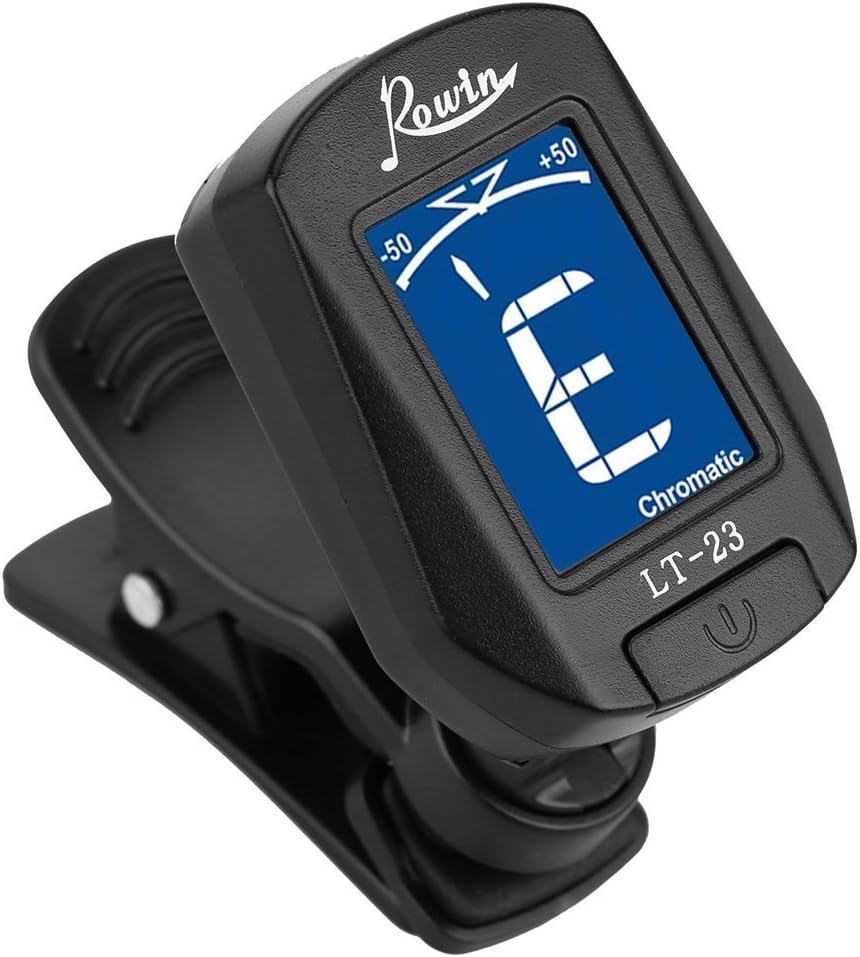 Rowin Clip-On Tuner for Guitar Bass Ukulele Chromatic Violin Included Battery Black