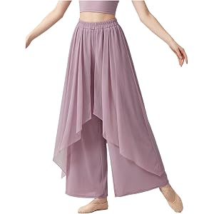 HULIJA Women Mesh Wide Leg Pants Palazzo Pants for Classic Dance | Double Layer,High-waisted,Elastic Waist,Versatility Dance