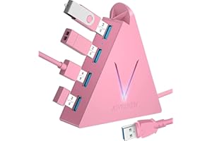 JoyReken 4-Port USB 3.0 Hub, FlyingVHUB Vertical Data USB Hub with 2 ft Extended Cable, for Mac, PC, Xbox One, PS4, PS5, iMac