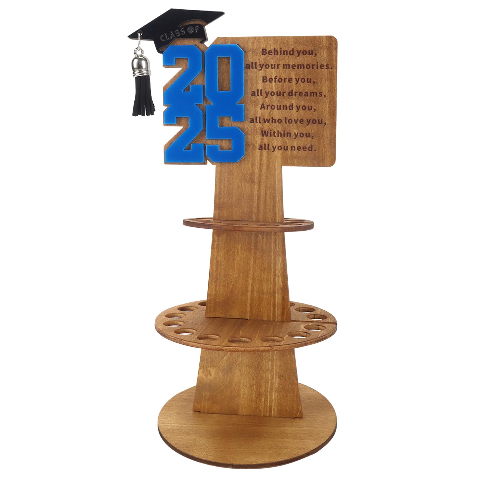 Photo 1 of ABTOLS 2025 Graduation Gift Money Holder, Wooden 2025 Graduation Money Holder Double-Layer Cash Holders with 25 Hole DIY Unique Money Holder Cash Gift for Graduation Party Supplies(Blue)
