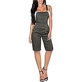 Hybrid & Company Womens Leisure Adjustable Straps Stretch Bermuda Short Denim jumpsuits Overalls