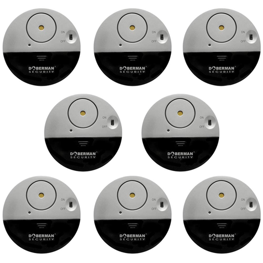WER Doberman Security Slim Loud 100dB Alarm and Vibration Sensors-Modern & Ultra-Thin Design Compatible with Home, Office, Dorm Room or Even RVs (8-Pack)