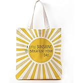 Zeghk Canvas Aesthetic Tote Bag for Women, A Little Sunshine to Brighten Your Day Boho Sun Sunshine Reusable Grocery Inspirational Gifts Bag for Women