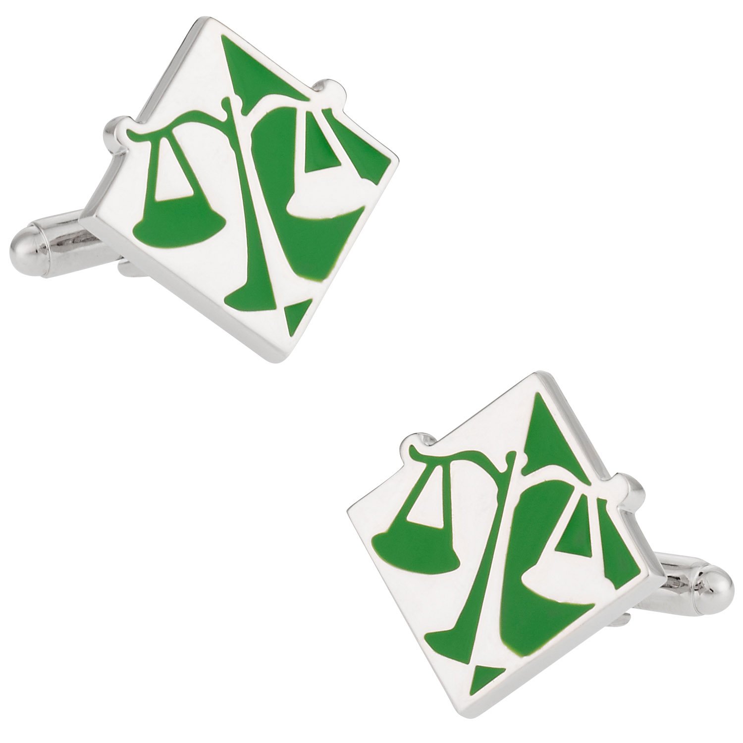 Green Silver Scales of Justice Cufflinks by Cuff-Daddy