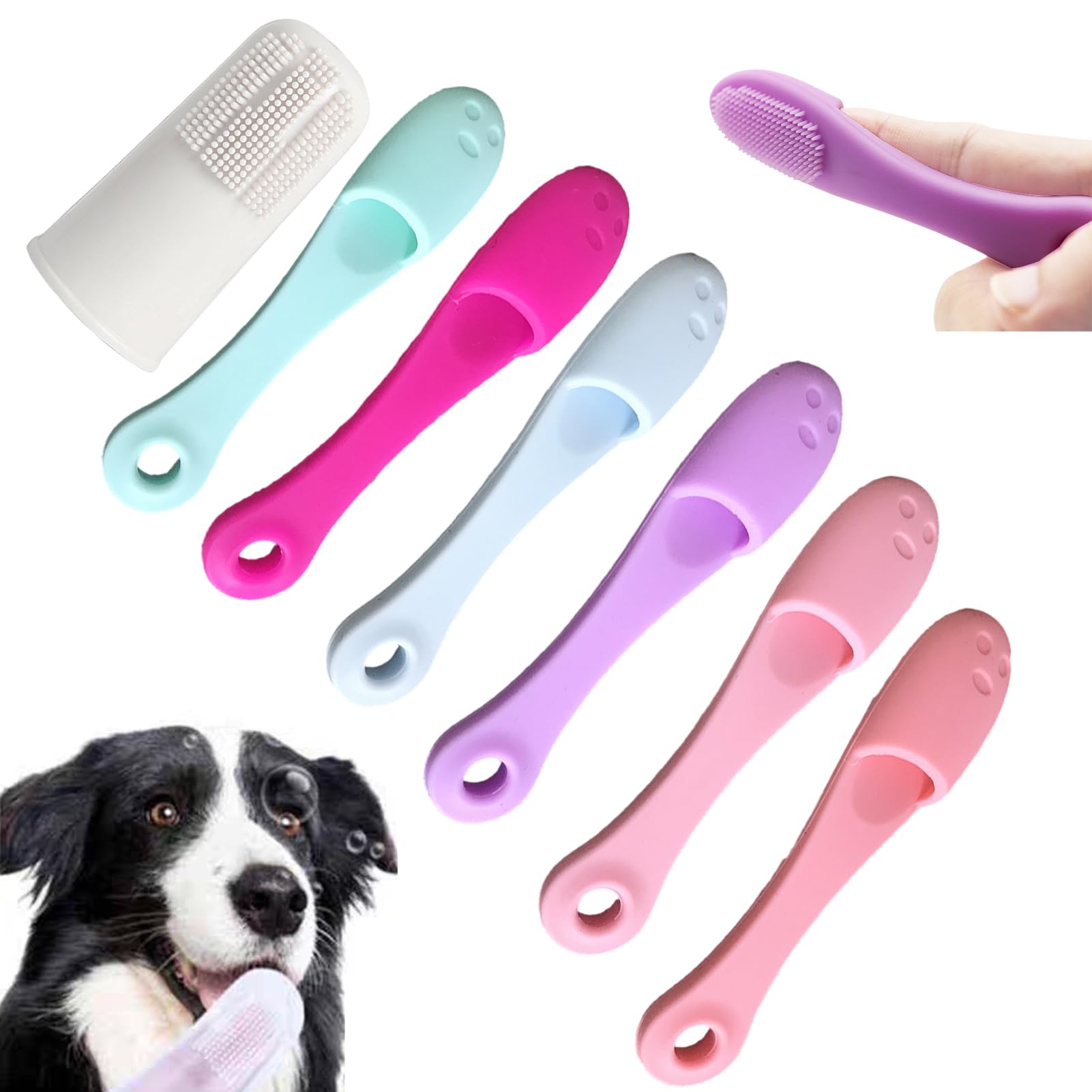 6pcs Dog Toothbrush,2pcs Dog Finger Toothbrush,Soft Silicone Toothbrush with Long Handle,Dog Teeth Cleaning Products