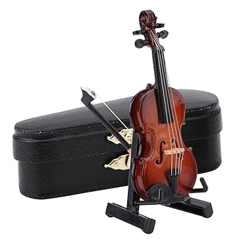 Zerone Miniature Violin Model with Stand Case,Dollhouse Accessories Mini Musical Instrument Decor Gift