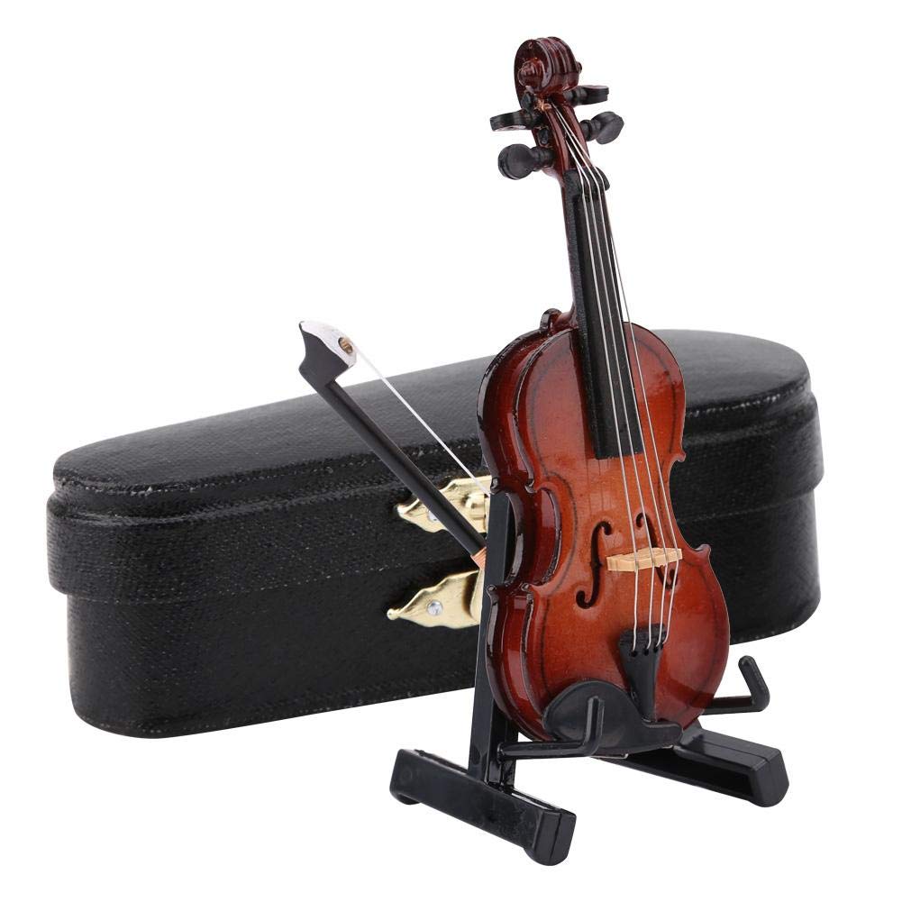 Miniature Violin Model, Mini Musical Instrument Decor Gift Wooden Instrument Models with Stand Case Tiny Violin Model Dollhouse Accessories for Home