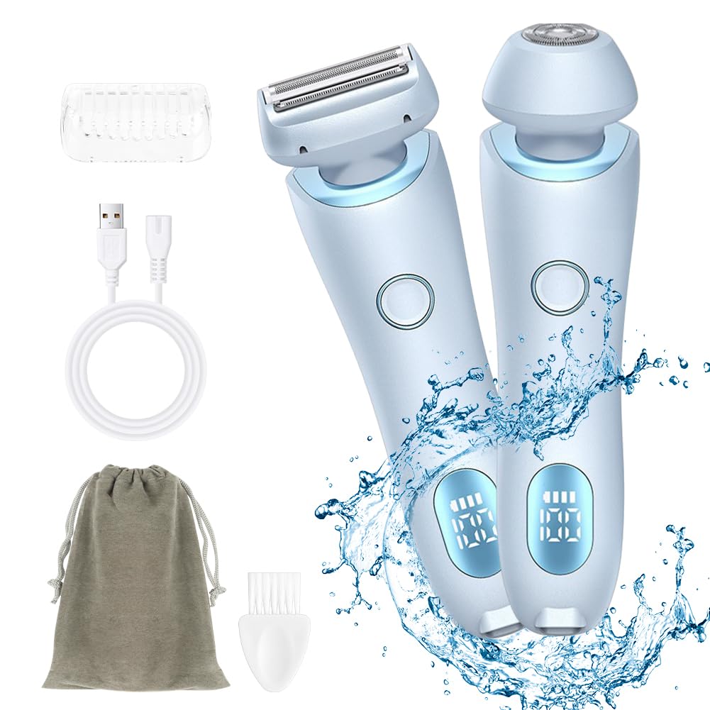 AOGOE Lady Shavers for Women 2-in-1, Waterproof Bikini Trimmer Woman, Nose Trimmer Rechargeable, Pubic Hair Trimmer for Women Wet and Dry, Painless Electric Foil Shaver for Face Underarm Legs Body