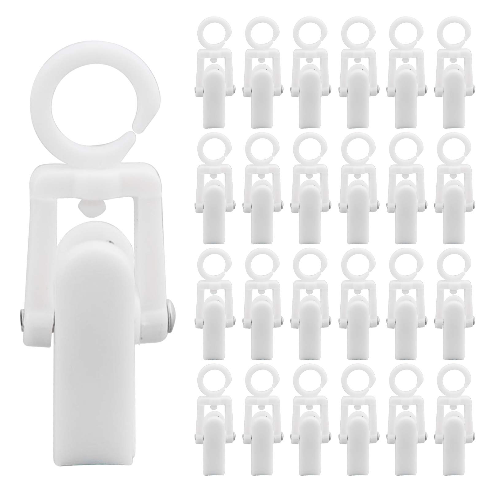 INCREWAY Laundry Hooks Clip, 40pcs 1.9" White Durable Plastic Curtain Hooks Swivel Hanging Hooks for Hanging Towel Clothes Photos