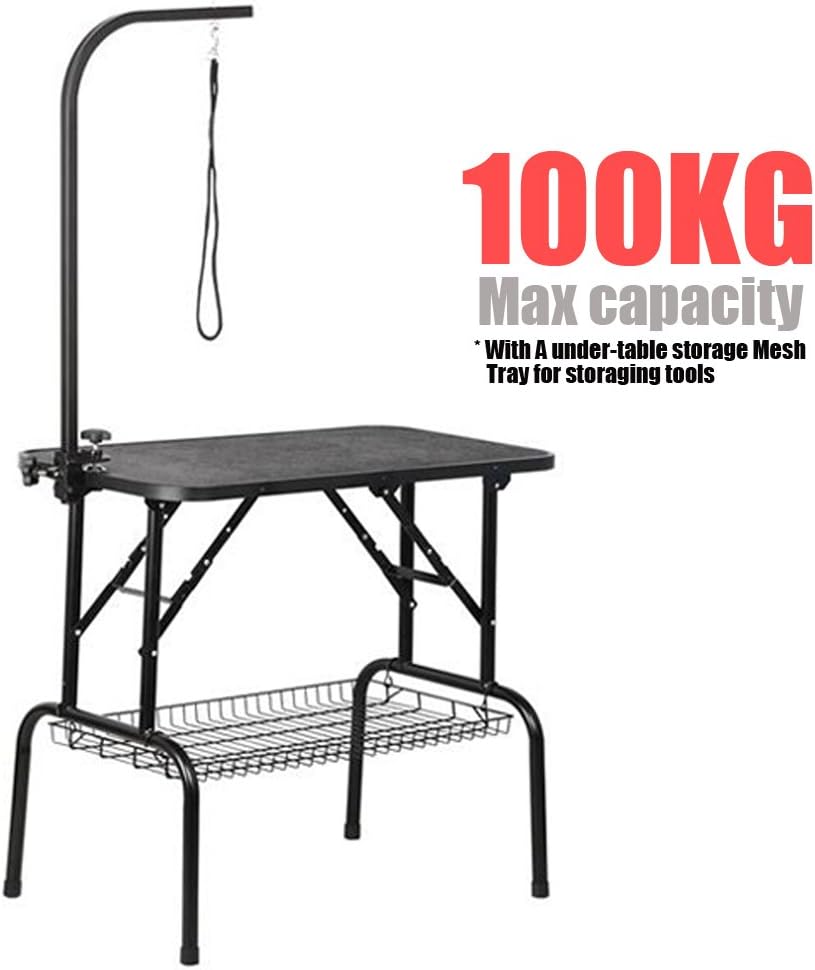 tinkertonk Professional 32" Foldable Pet Grooming Table W/Arm & Noose & Mesh Tray, Maximum Capacity Up to 100KG