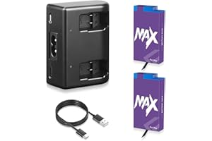 2 Pack 1860mAh Battery Replacement with LED Dual Slot Charger Kit for Gopro Max 360 ACDBD-001 ACBAT-001 Battery Charger Kit S