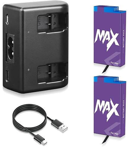 Max Battery – 3 Batterie 1600mAh + Caricabatterie 3 Canali Per GoPro MAX 360