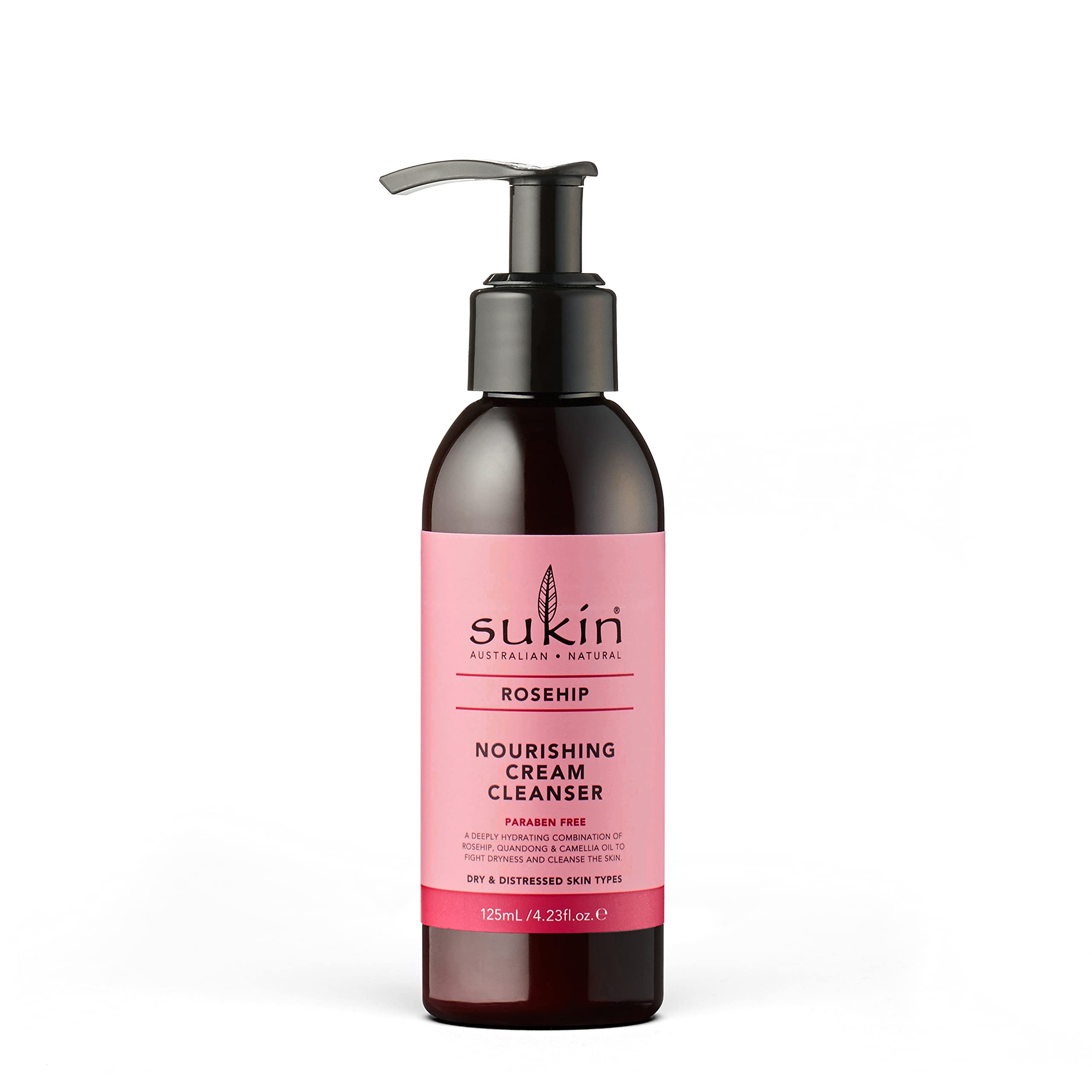 Sukin Rosehip Nourishing Cream Cleanser 125ml - with Rosehip, Borage oils & Quandong extract; cruelty free & vegan friendly - removes makeup, oil and dirt build up on the skin while also nourishing.