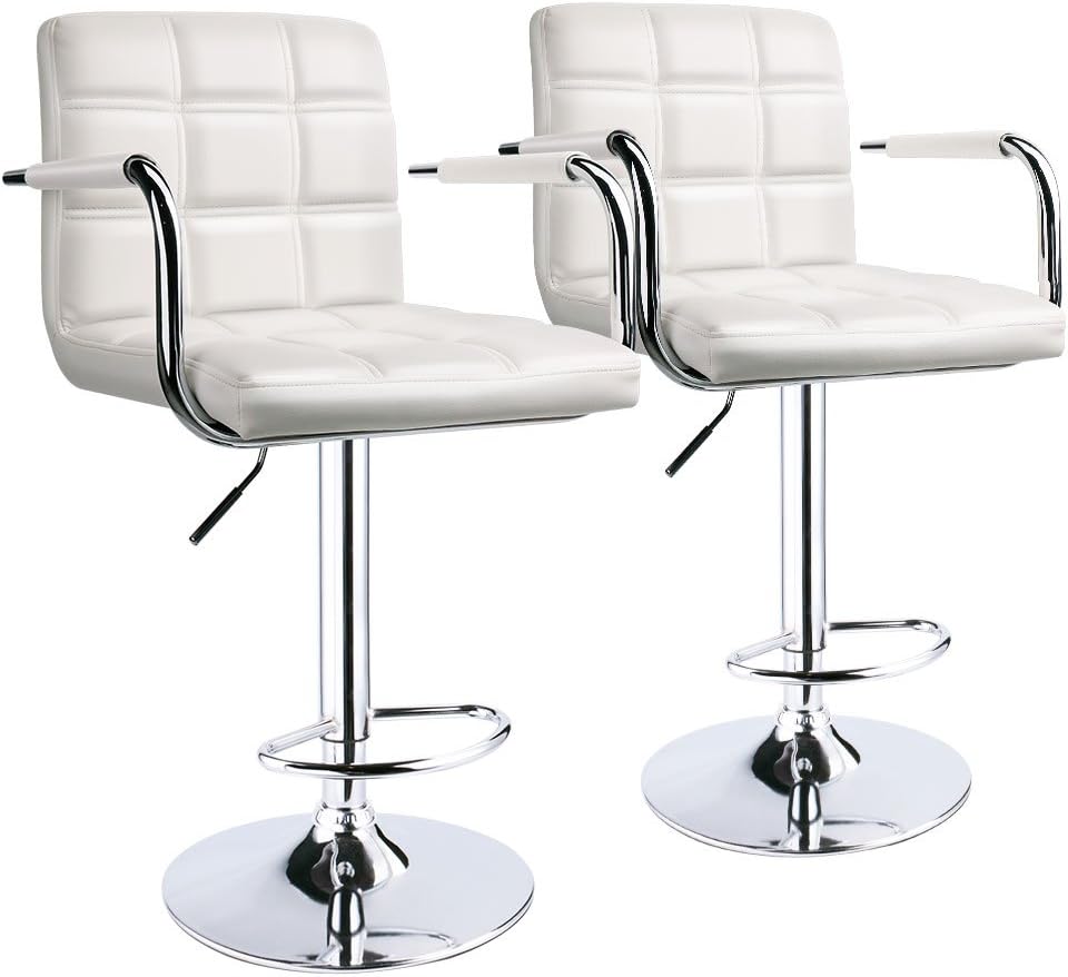 Leopard Square Back Adjustable Bar Stools with armrest,Swivel Bar Stool Set of 2, Black (White)