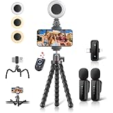 Vlogging Kit for iPhone/Android, 9" Flexible Tripod for iPhone with Light, Wireless Remote &amp; Microphone, Adjustable Content Creator YouTube Starter Kit for TikTok/Recording/Live Streaming