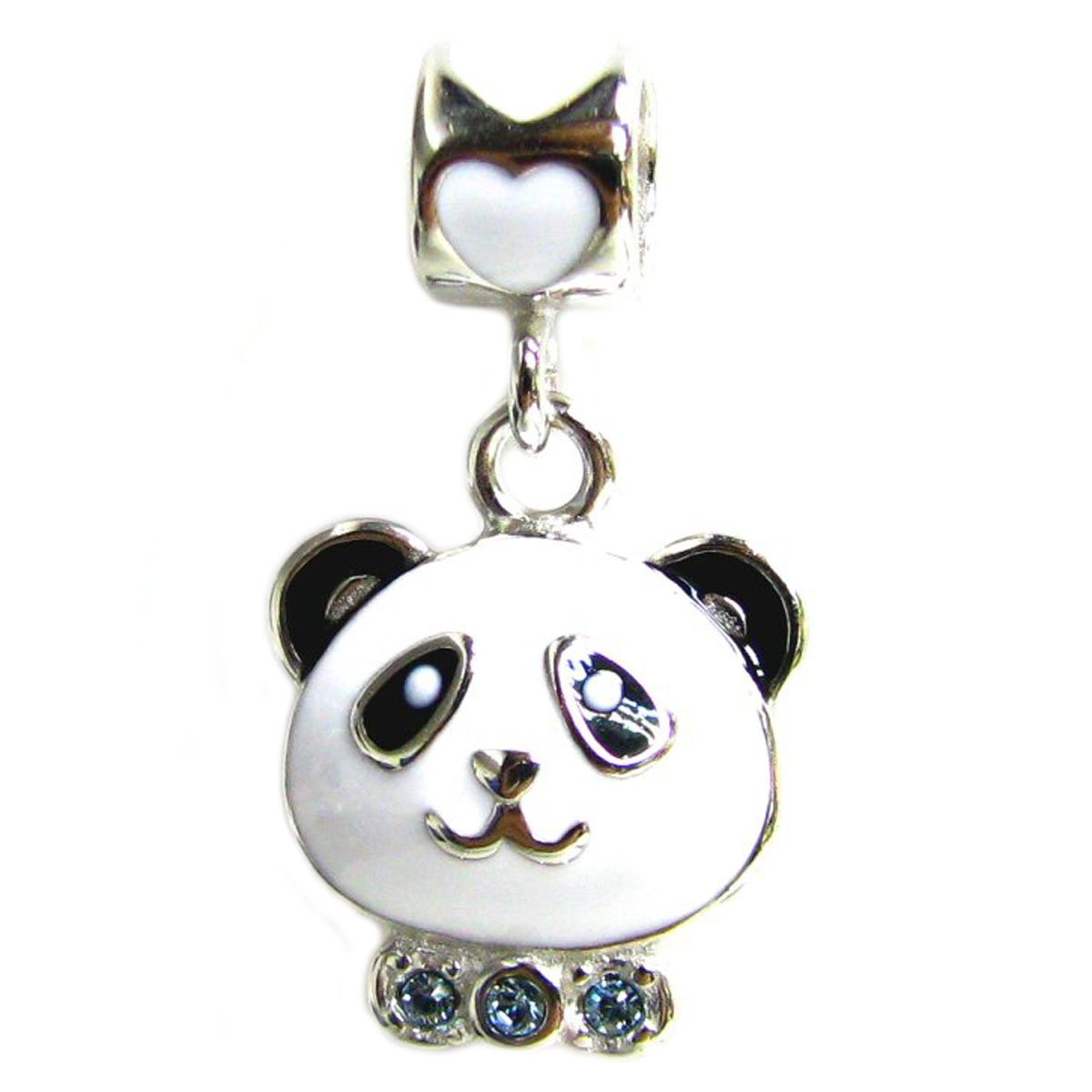 Queenberry Sterling Silver Panda Austrian Elements Crystal European Style Dangle Bead Charm
