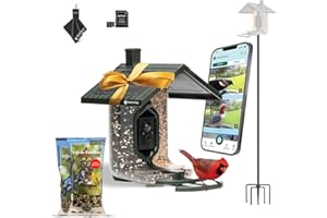 Feathersnap Smart Bird Feeder with AI Identification & HD Camera – Solar-Powered Wi-Fi Feeder Sends Photos & Videos to Your Phone – Includes Pole Mount, Bird Seed, 32GB SD Card, & Cleaning Cloth