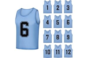 SHIJIXING 12 Pack（1-12） Numbered Pinnies/Soccer Training Bibs/Basketball Jerseys for Kids,Youth and Adults