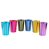 HOME-X Colorful Aluminum Drinking Cups Set of 6, Colored Metal Tumblers, Shatter Resistant, Stackable, 6 Metallic Colors- 12 Ounces
