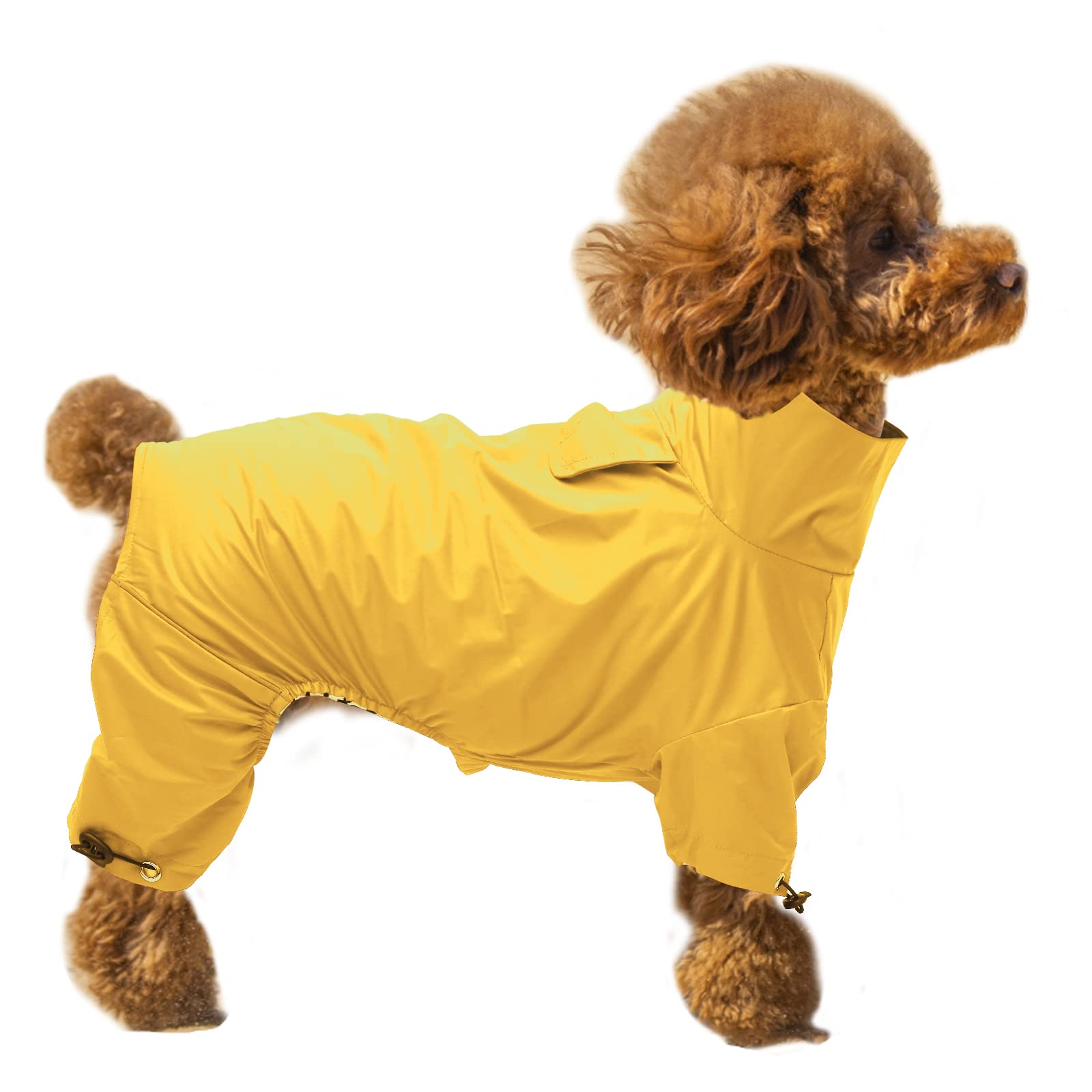 Small dog waterproof coat, dog rain coat poncho waterproof clothes with safe reflective stripes and zipper closure for small medium and large pet - Yellow - XL